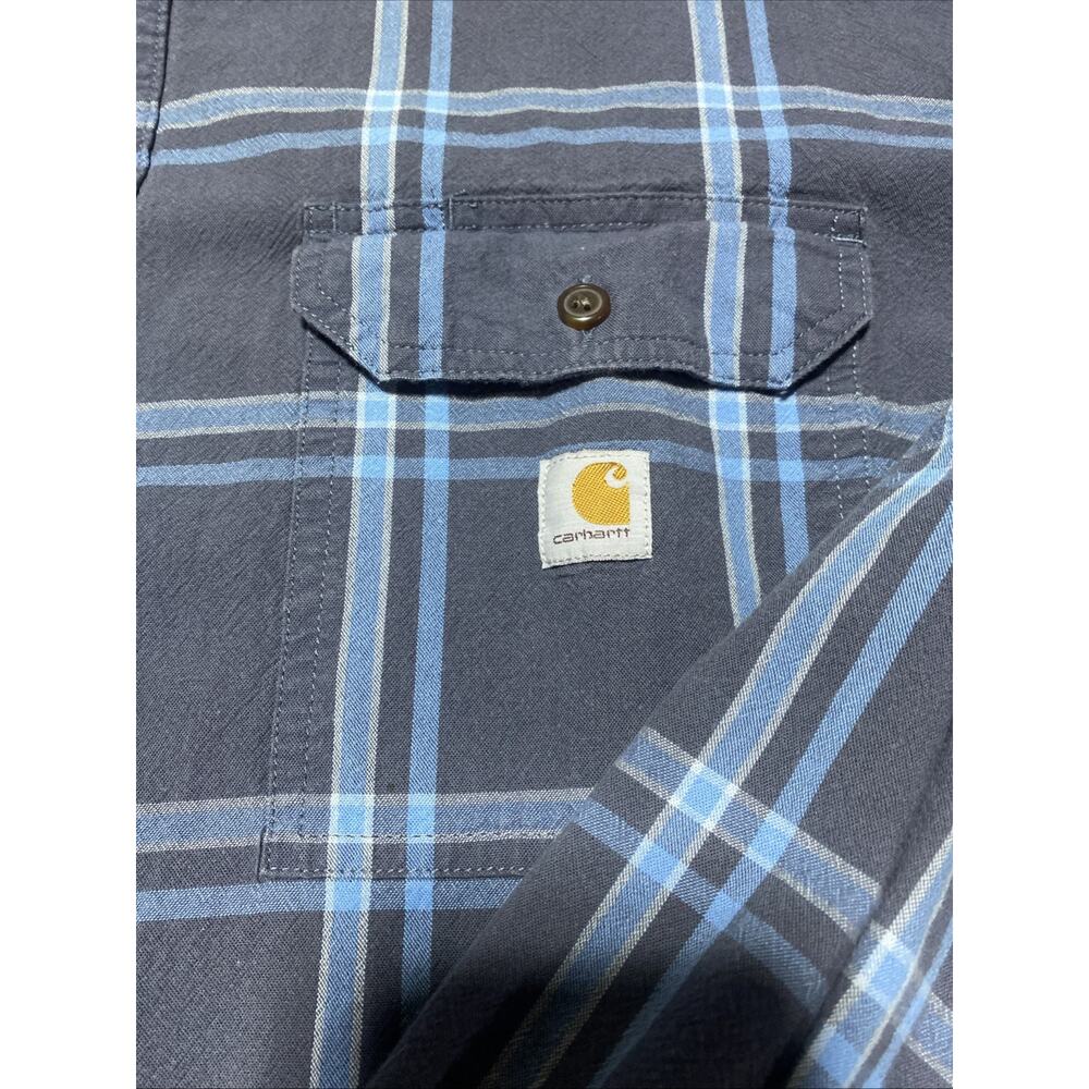 Carhartt Shirt Mens XXXL Blue Loose Plaid Chore Chamois Workwear Construction - Picture 3 of 9